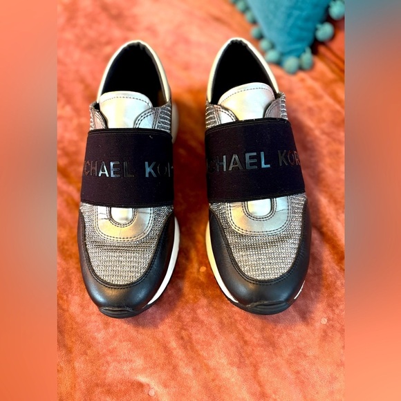 Michael KORS FELIX SILVER LUREX GLITTER Chain Mesh LOGO Sneakers - Picture 5 of 9